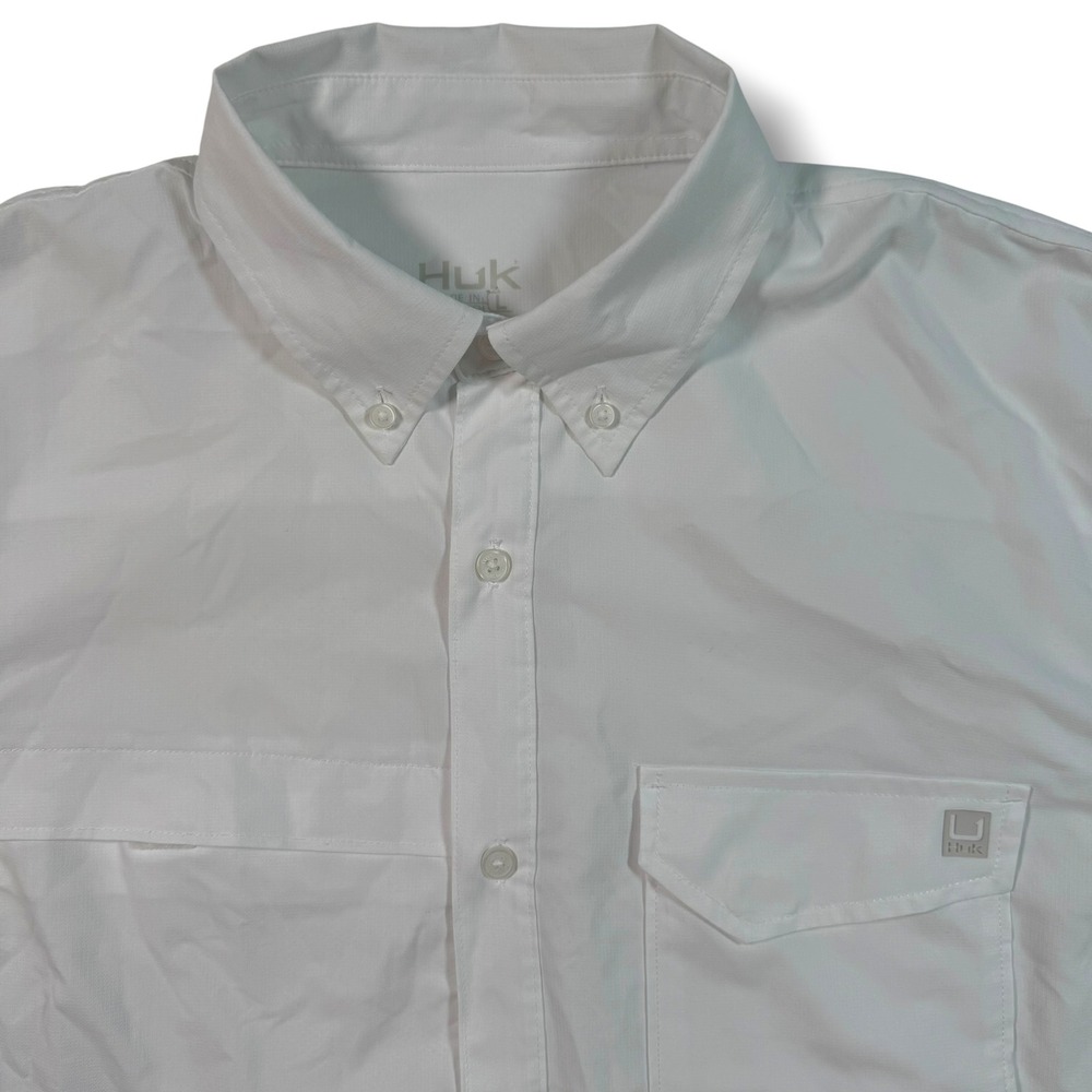 Huk Performance Short Sleeve Button Down Shirt Men's Size Large White